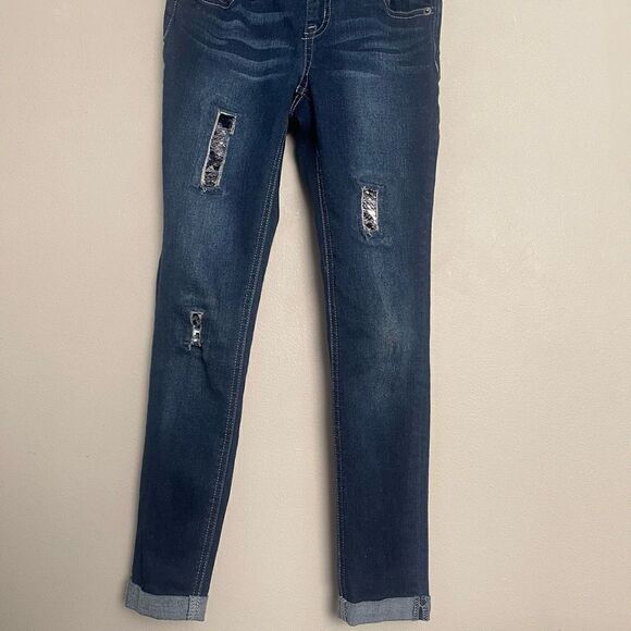 Justice Girls Overalls Size 8 Adjustable Flip Sequins Distressed Cuffed Hem Fall - Picture 4 of 10